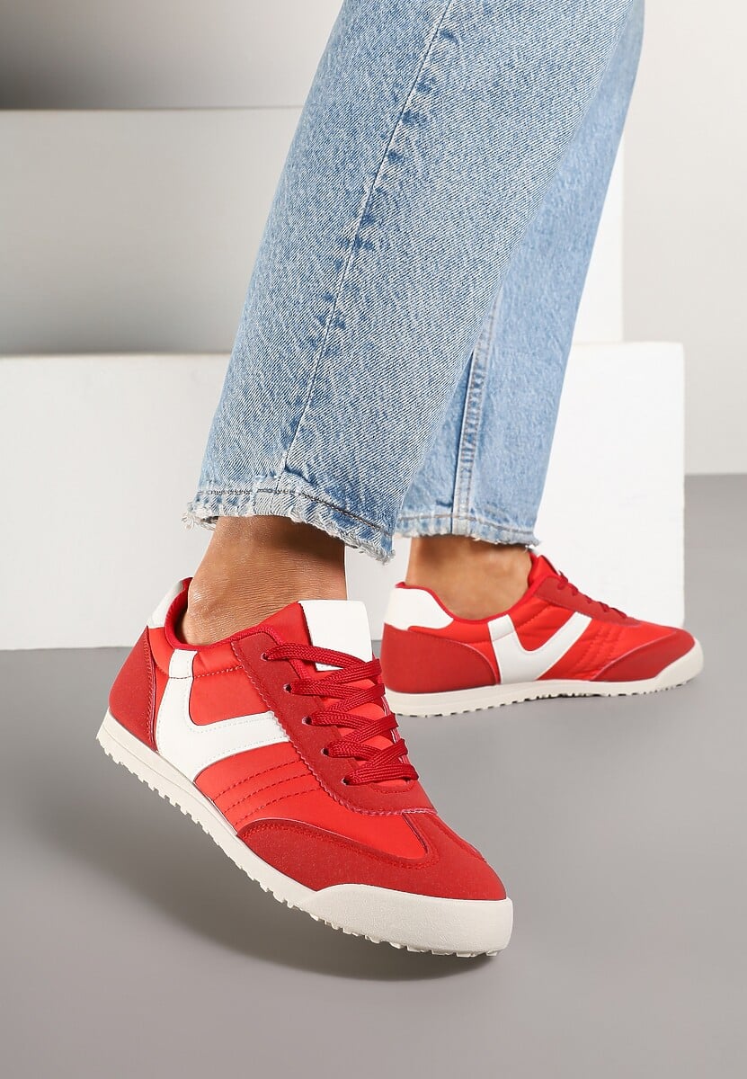 Czerwone Sneakersy Typu Tenisówki z Kontrastowymi Wstawkami Feladith