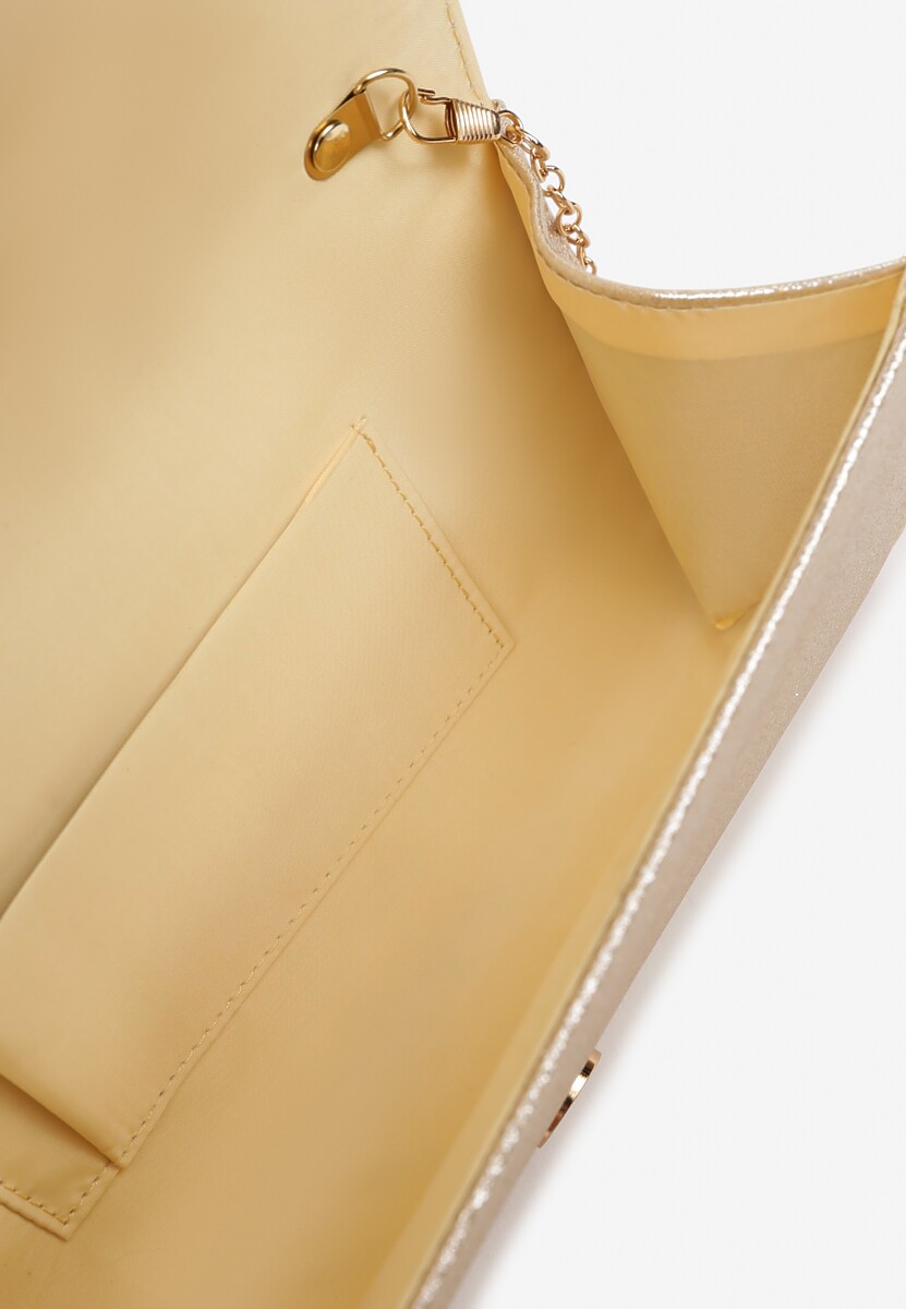 Złota Torebka Kopertówka z Ozdobną Aplikacją i Dodatkowym Łańcuszkiem Idanella