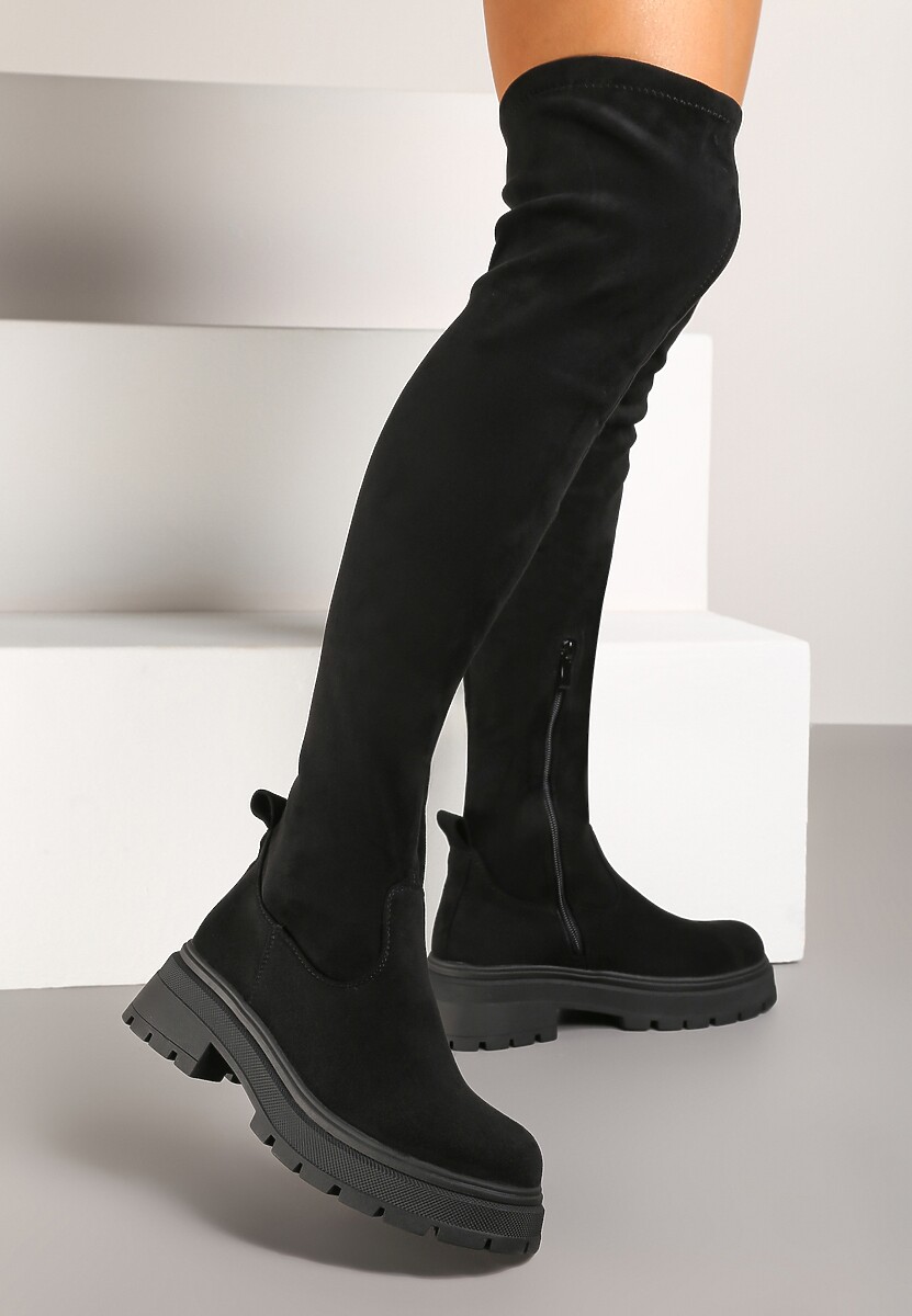 Czarne Kozaki na Platformie z Cholewką za Kolano Nialuria