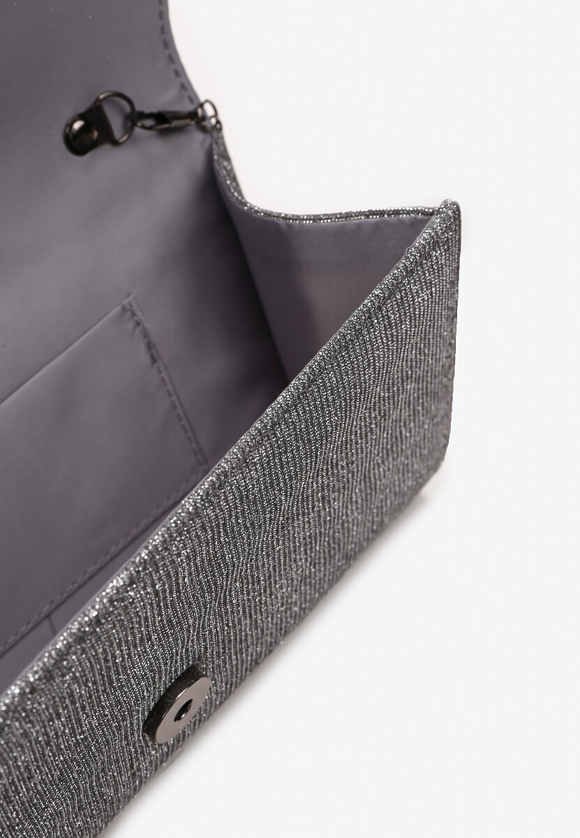 Szara Brokatowa Torebka Kopertówka z Marszczeniem Ombara