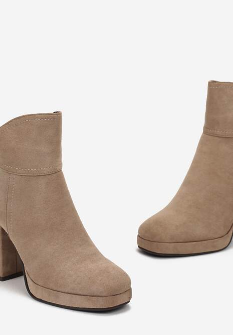 Beżowe Botki na Słupku i Niskiej Platformie Vaine