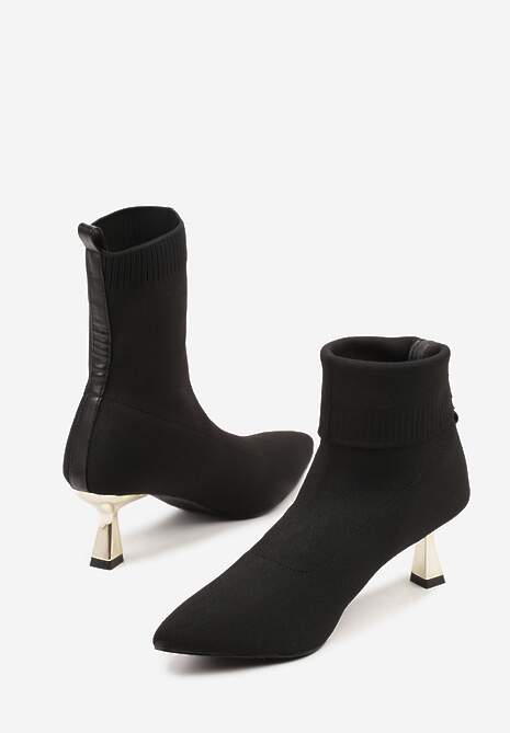 Czarno-Złote Botki Vices na Metalicznej Kaczuszce z Elastyczną Cholewką Vamile