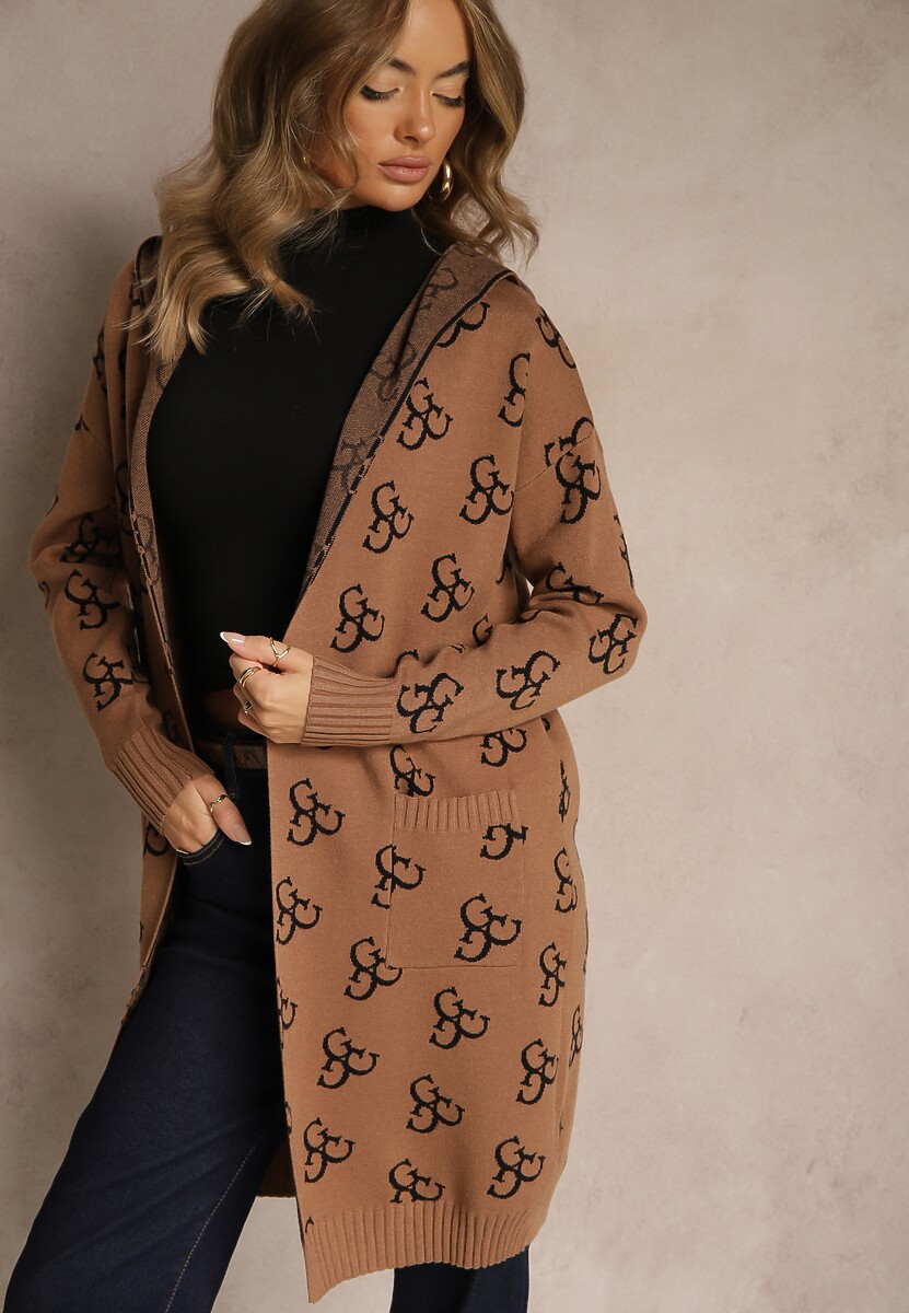 Jasnoszary Kardigan Ozdobiony Geometrycznym Wzorem Ralittia