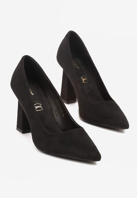 Czarne Czółenka na Słupku Vices z Wkładką ze Skóry Naturalnej Rocce