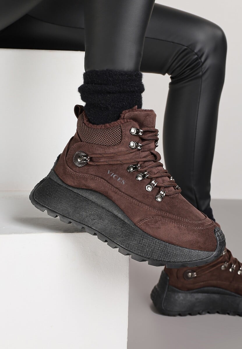 Brązowe Sneakersy Śniegowce Vices na Platformie w Sportowym Stylu Nelsella