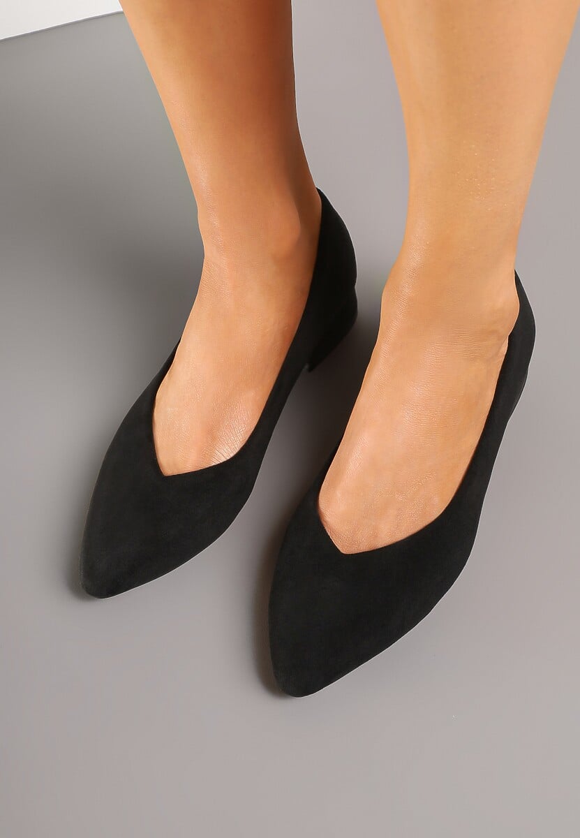 Czarne Czółenka na Niskim Obcasie z Wkładką ze Skóry Naturalnej Falzeri