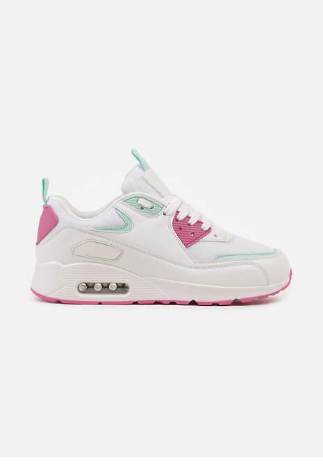 Biało-Różowe Sneakersy z Ekoskóry ze Sznurowaniami i Podeszwą Typu Air Walana
