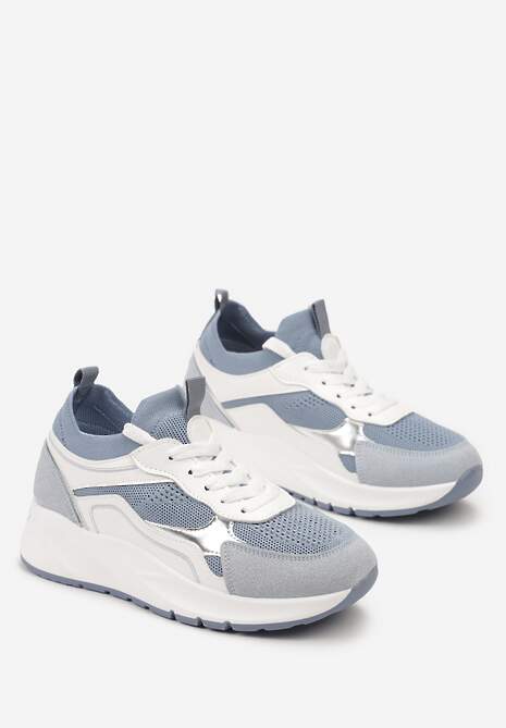 Niebieskie Sznurowane Sneakersy na Grubej Podeszwie z Błyszczącymi Wstawkami Nithirela