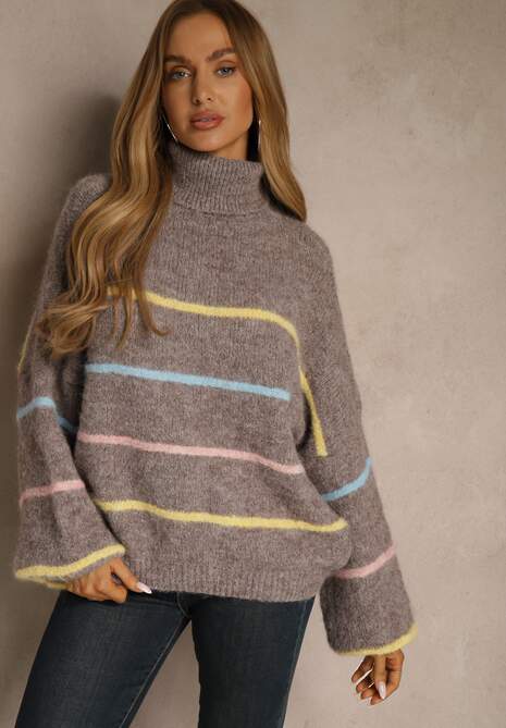 Beżowy Golf z Wełną w Paski Monallesa