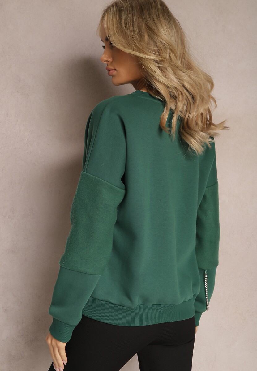 Zielona Bawełniana Bluza z Łańcuszkiem Eleutia