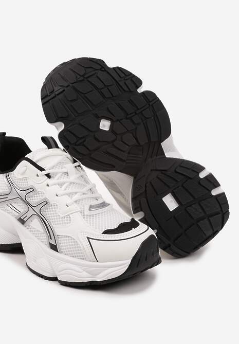 Biało-Czarne Sneakersy na Platformie z Tłoczeniem i Ozdobnymi Paskami Tatormira