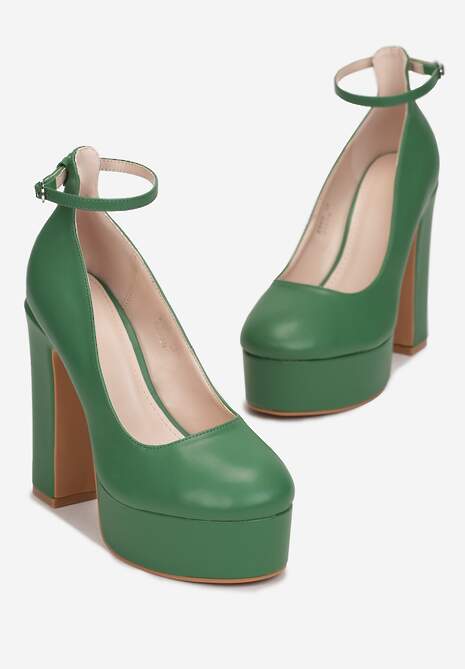 Zielone Czółenka na Platformie i Słupku Samassa