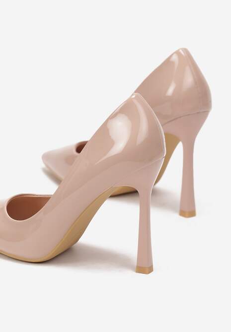 Beżowe Lakierowane Szpilki z Imitacji Skóry o Gładkiej Fakturze Rosaia