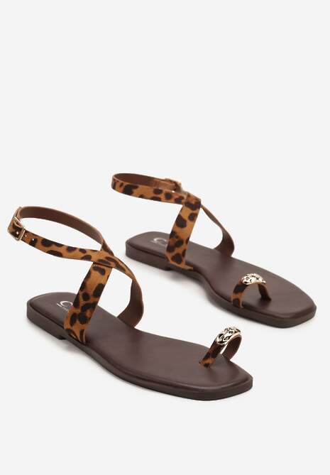 Panterkowe Sandały Typu Japonki z Metalicznymi Wstawkami Frolimi