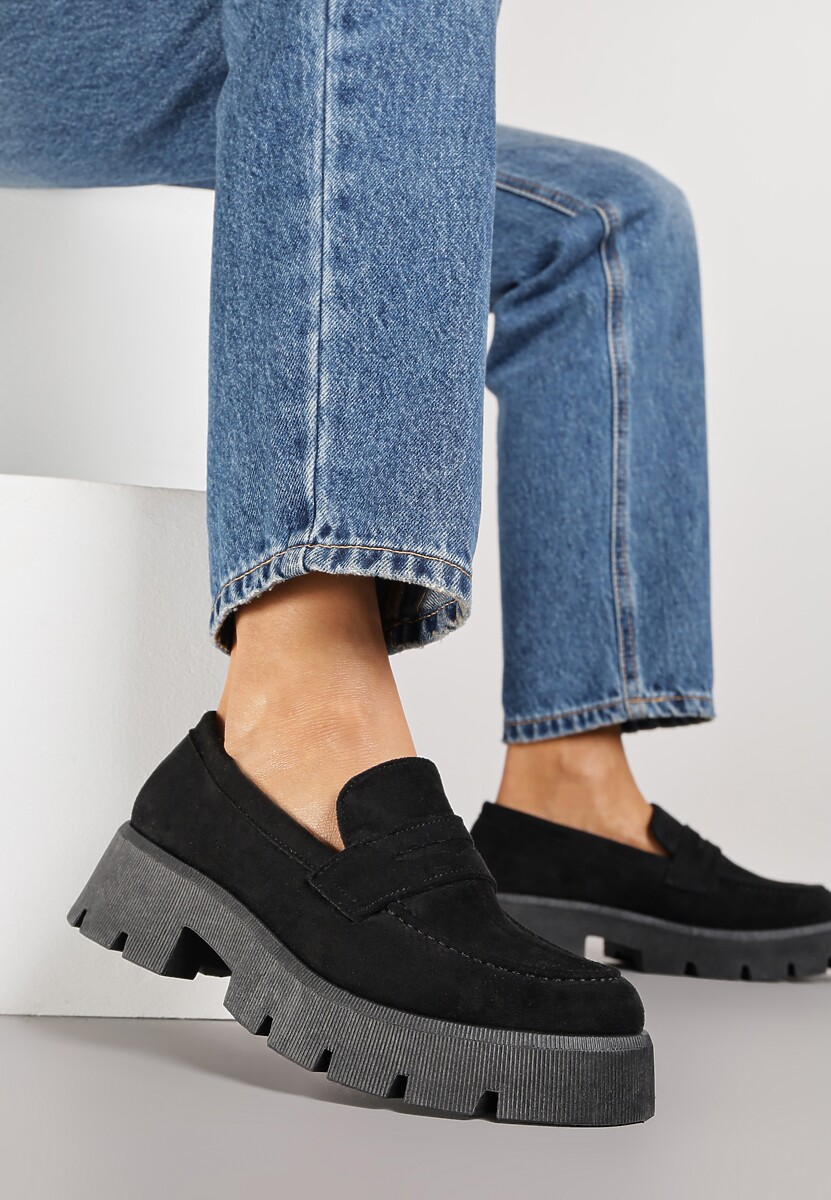 Czarne Mokasyny na Grubej Podeszwie z Protektorem Misal