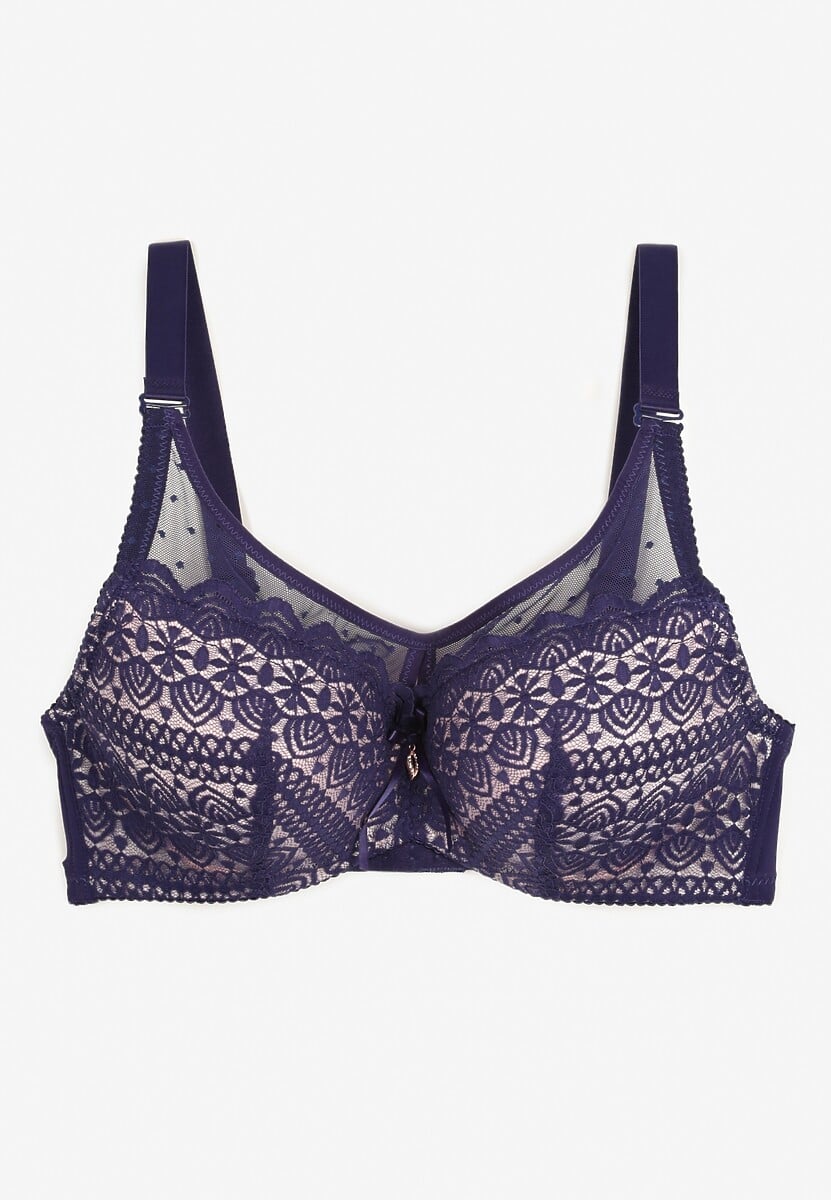 Granatowy Koronkowy Biustonosz o Fasonie Full Cup Marinis