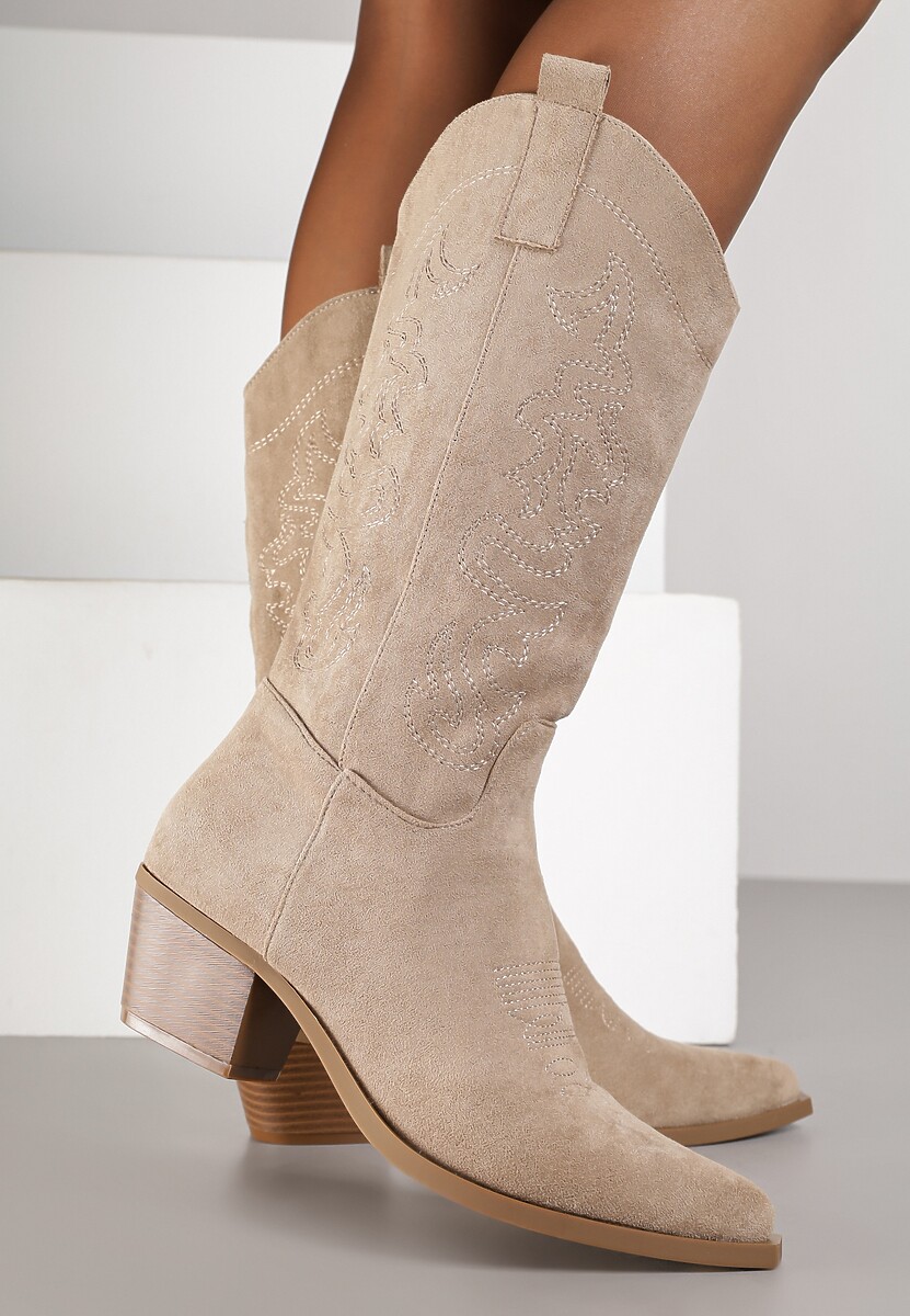 Ciemnobeżowe Botki Kowbojki na Stożku Nalomea