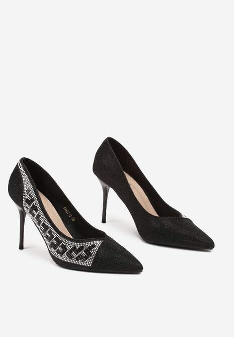 Czarne Eleganckie Szpilki z Brokatem i Cyrkoniami Merinette
