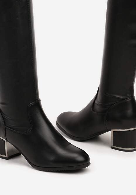 Czarne Kozaki na Słupku z Ociepleniem i Dopasowaną Cholewką Lioraelin