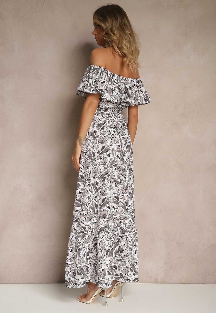 Ciemnoszara Kwiatowa Sukienka Typu Hiszpanka z Bawełną Tiarice