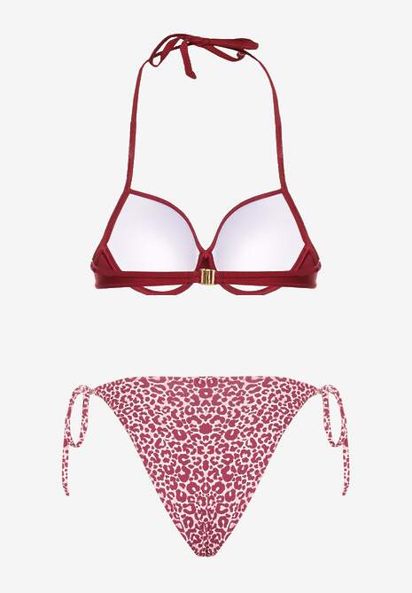 Bordowe Wiązane Bikini Biustonosz Halter i Majtki Figi Savadine
