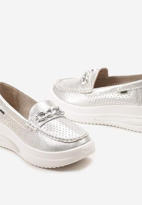 Srebrne Mokasyny na Platformie z Łańcuszkiem Himenna