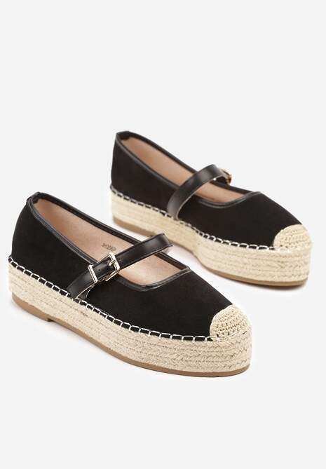 Czarne Espadryle z Plecionką i Paskiem Fevolise