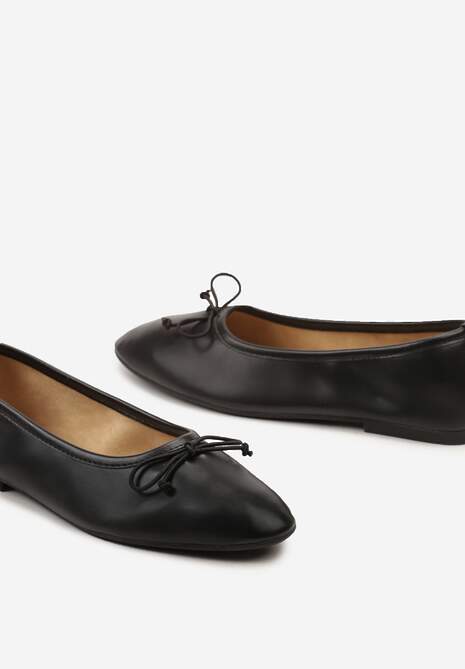 Czarne Casualowe Balerinki na Płaskiej Podeszwie Ozdobione z Przodu Kokardką Ozana