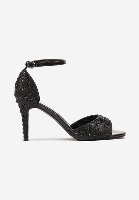 Czarne Sandały na Szpilce Ozdobione Cyrkoniami Nialuna