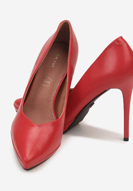 Czerwone Szpilki Vices na Grubej Podeszwie z Wkładką ze Skóry Naturalnej Ahrrie