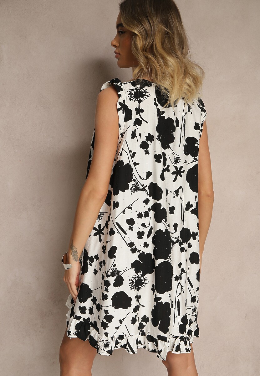 Czarna Sukienka z Lnem o Pudełkowym Kroju Bez Rękawów z Cyrkoniami Nidellis