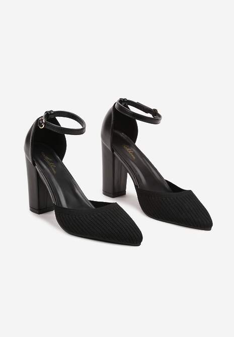 Czarne Czółenka z Ekoskóry Zapinane przy Kostce ze Słupkowym Obcasem Dimlli