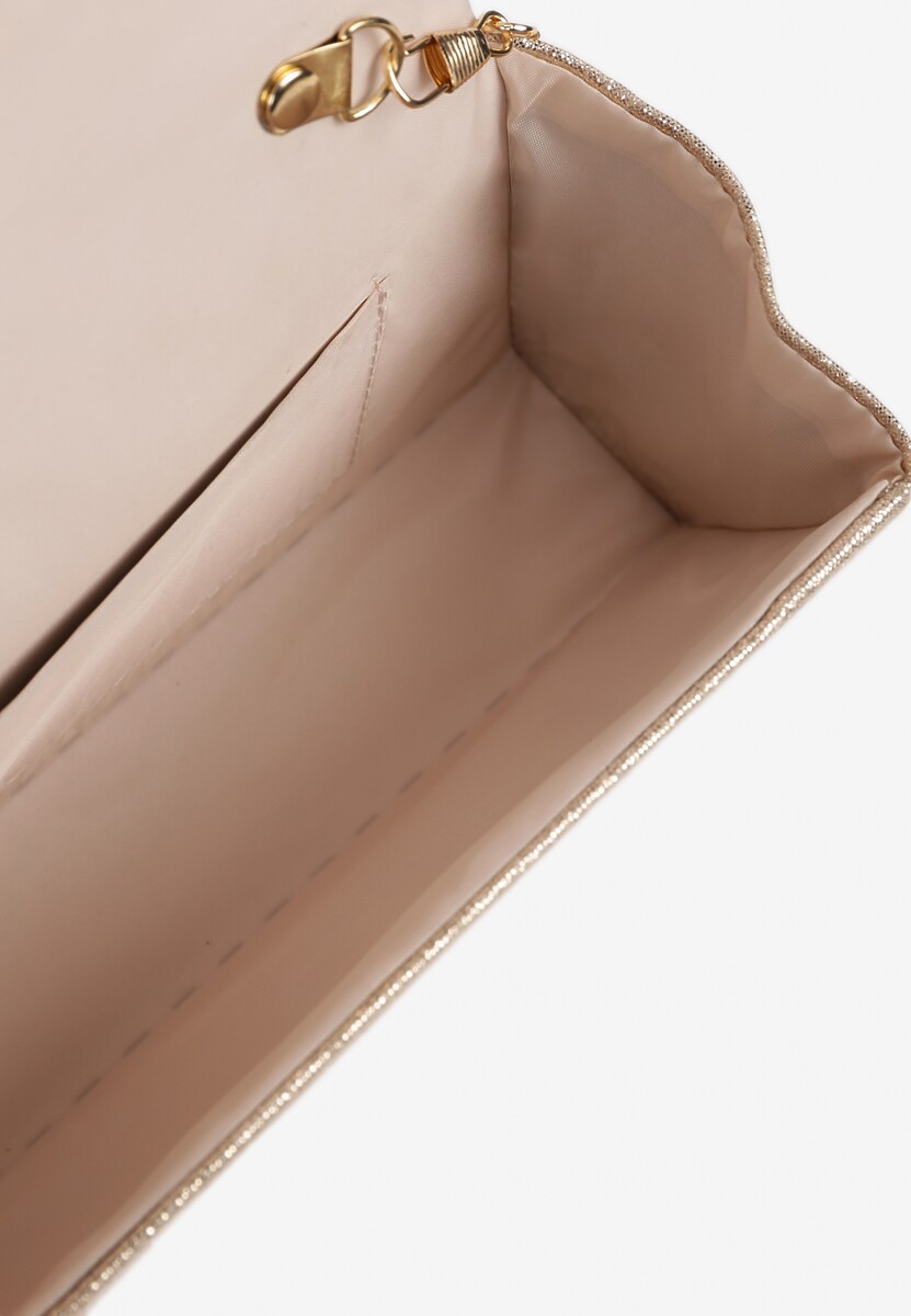 Złota Torebka Kopertówka z Łańcuszkiem i Rączką Zapinana na Zatrzask Ozdobiona Cyrkoniami Uvatia