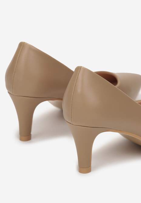 Ciemnobeżowe Wsuwane Czółenka na Stożku ze Szpiczastym Noskiem Deleves