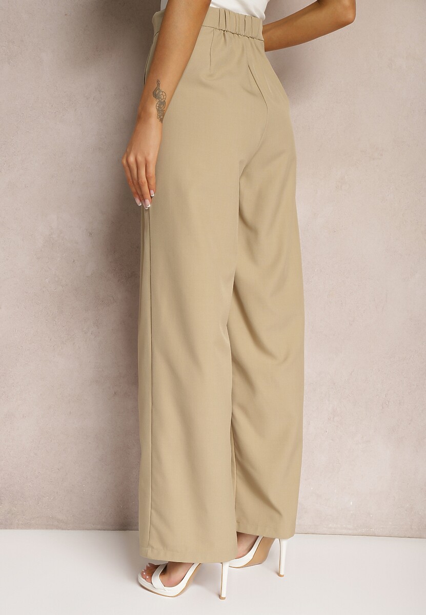 Beżowe Spodnie Garniturowe z Szerokimi Nogawkami Vikinne
