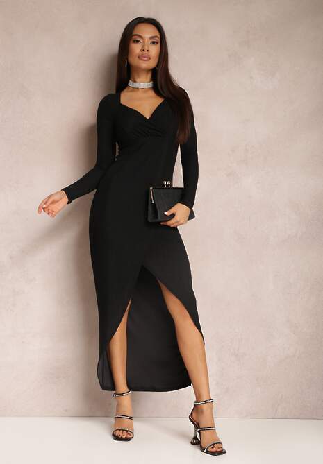 Czarna Sukienka Kopertowa Dopasowana Anelile