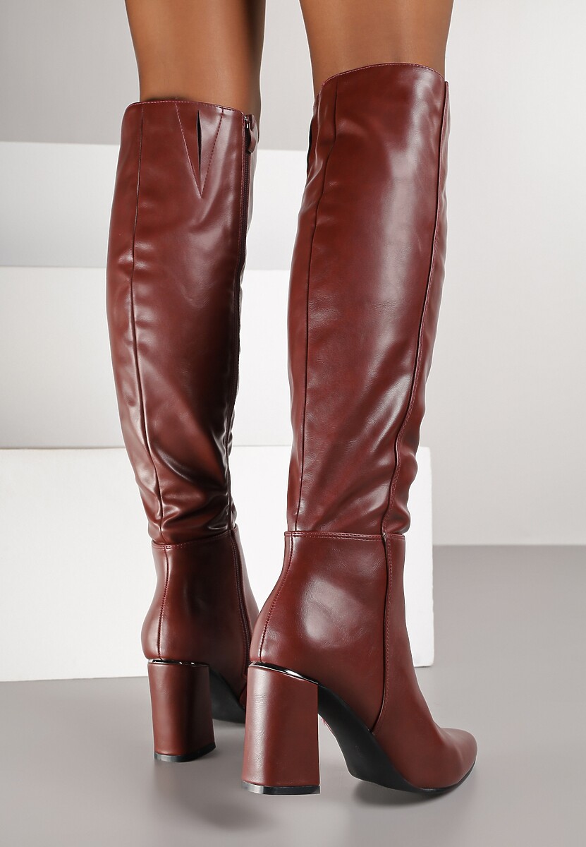 Bordowe Kozaki Vices na Stożku ze Szpiczastym Noskiem Asarrise