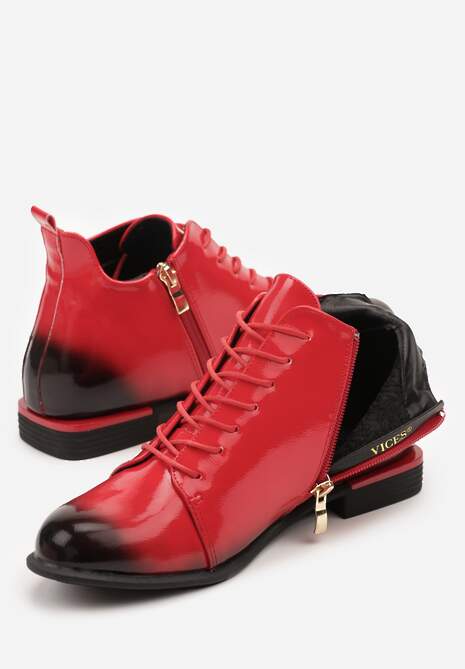 Czerwono-Czarne Botki Trzewiki Lakierowane Vices Jovilie