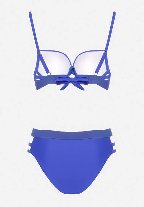 Niebieskie Bikini z Ozdobnymi Wycięciami Wiązany Biustonosz i Majtki Figi Kinessa