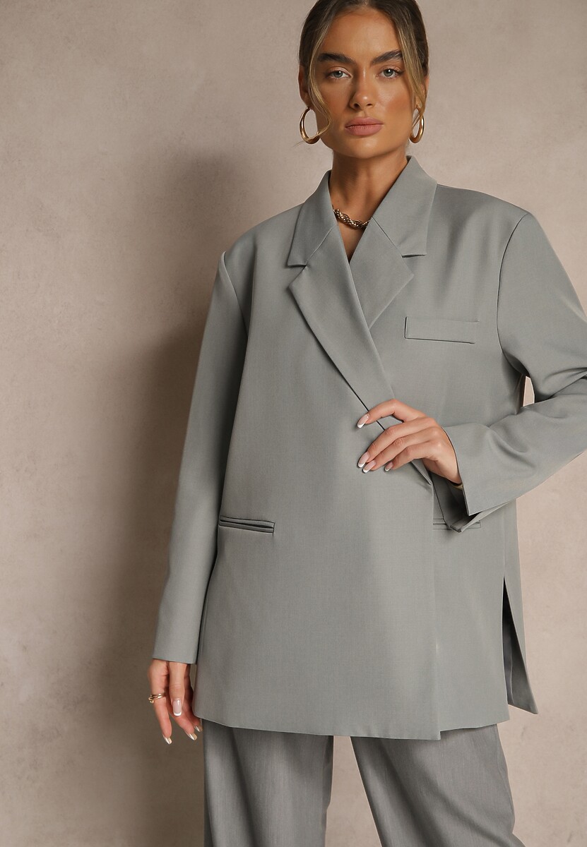 Szara Pudełkowa Marynarka Dwurzędowa o Fasonie Oversize Cornelise