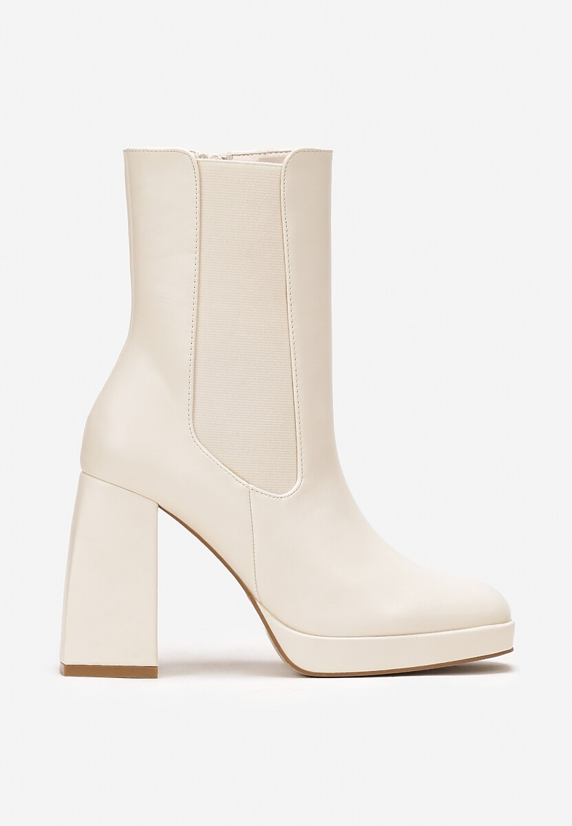 Beżowe Botki na Słupku i Niskiej Platformie Lavra