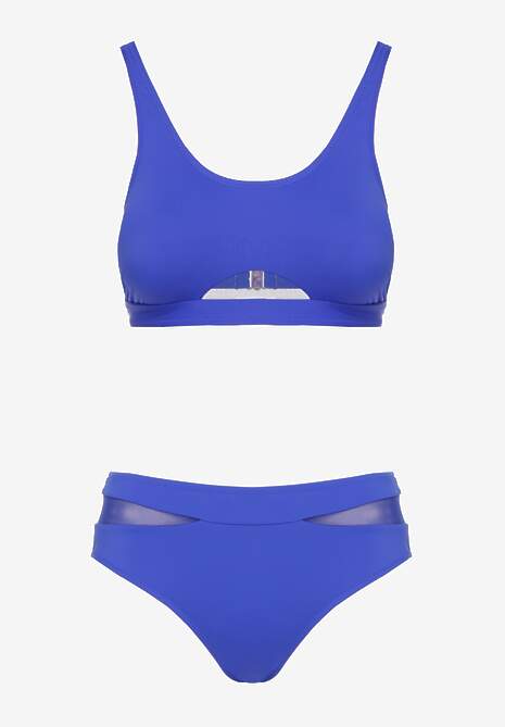 Niebieskie Bikini Biustonosz i Majtki Typu Figi Zdobione Siateczką Natelina