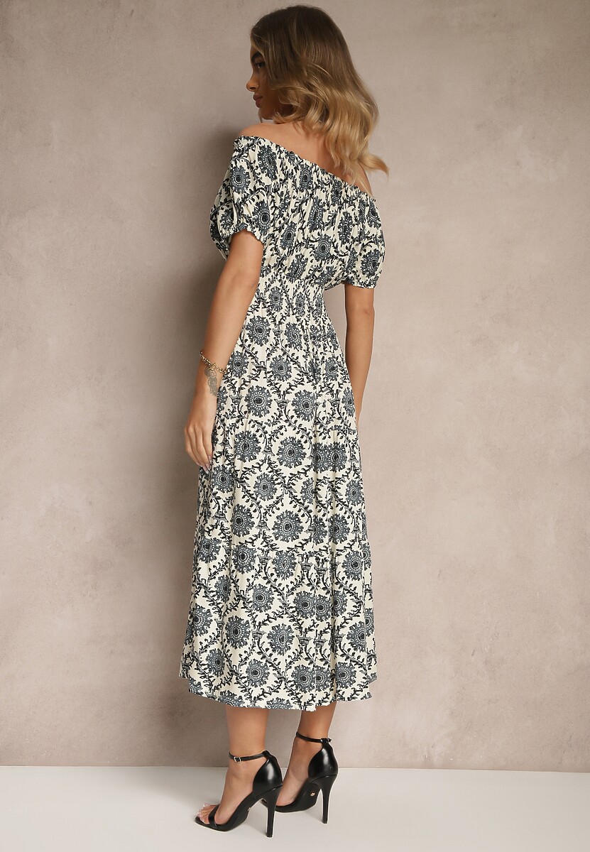 Czarna Sukienka z Bawełną Ozdobiona Bufiastymi Rękawami Revalle