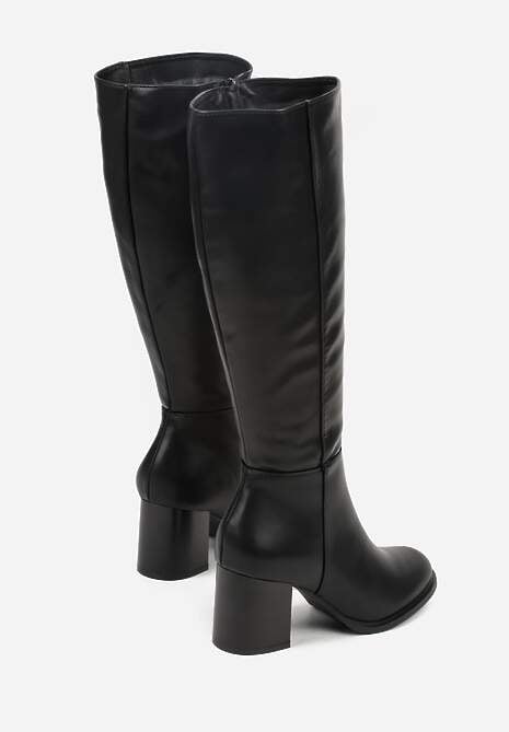 Czarne Kozaki na Słupku VICES z Ozdobnym Przeszyciem Liladevia