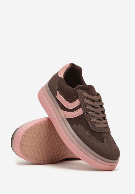 Brązowe Sneakersy Typu Kultowe Tenisówki na Niskiej Platformie Olritia