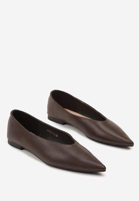 Brązowe Balerinki Vices z Noskiem w Szpic i Skórzaną Wkładką Belviie