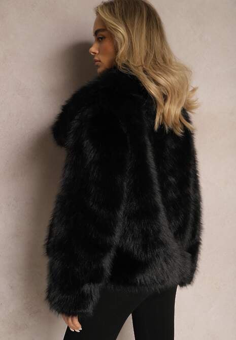 Czarna Kurtka Futro z Długim Włosiem Zelita