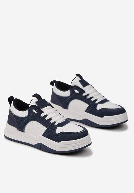 Biało-Granatowe Sneakersy na Grubej Podeszwie z Cholewką Przed Kostkę Alriel