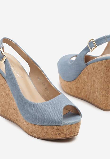 Niebieskie Sandały na Korkowej Platformie i Koturnie Valirens