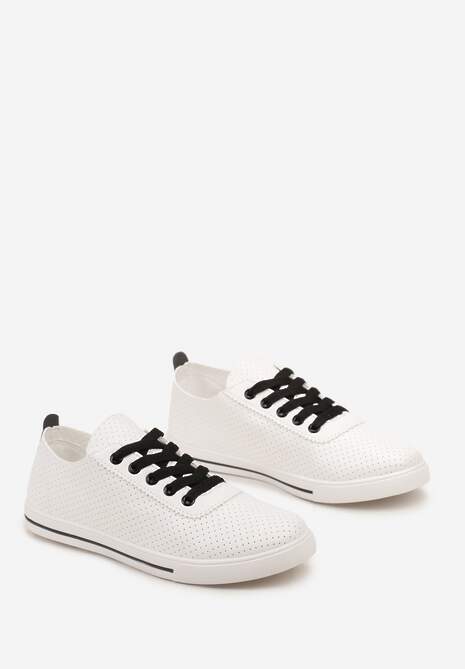 Biało-Czarne Tenisówki Ozdobione Dziurkami na Cholewce i Ozdobną Taśmą Mirnala